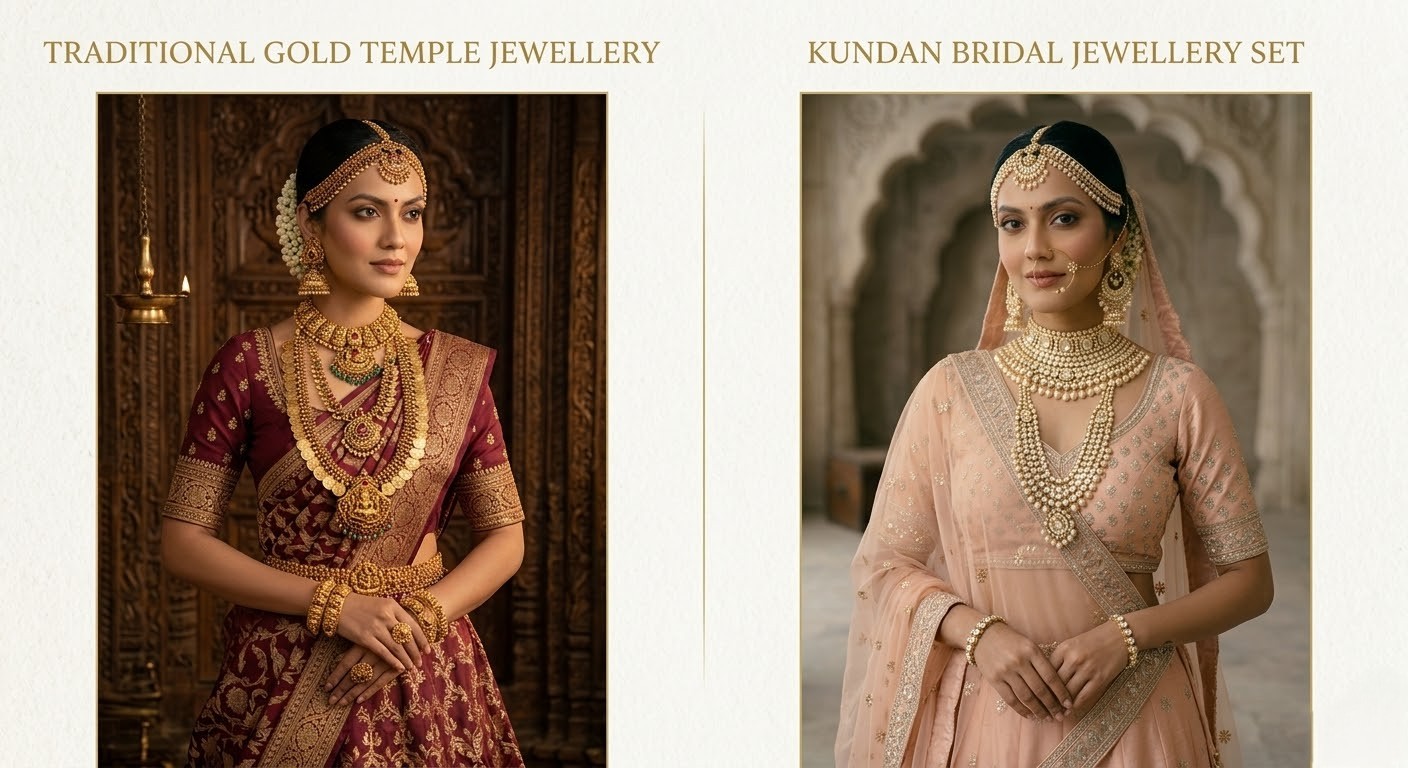 lehenga gold and kundan jewellery styling